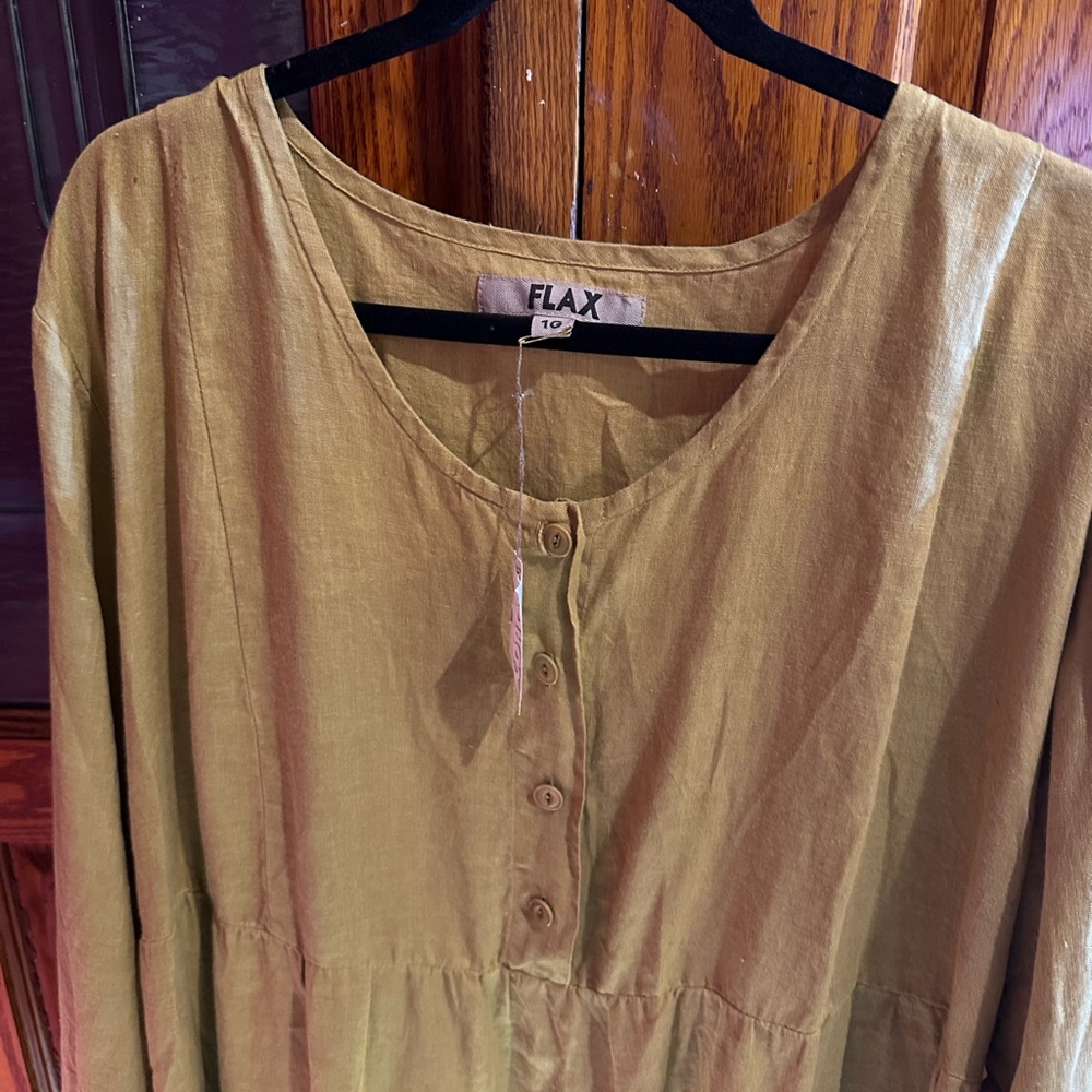 FLAX NWT Corozo Collection heavier weight Linen Mustard Colored Dress Size 1G - Picture 5 of 14